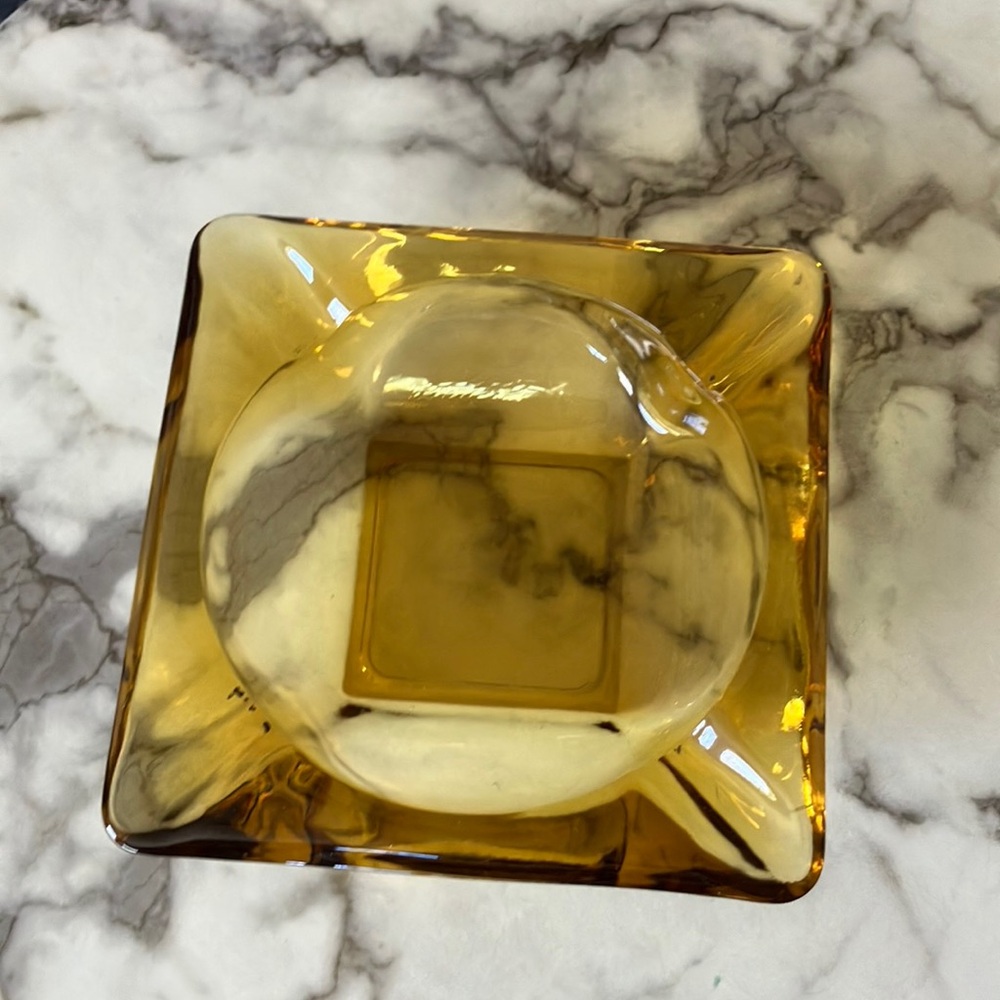 Vintage Amber Glass Heavy Duty Ashtray
